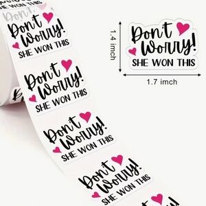 Set of 50 'Don't Worry' Stickers with Pink Hearts